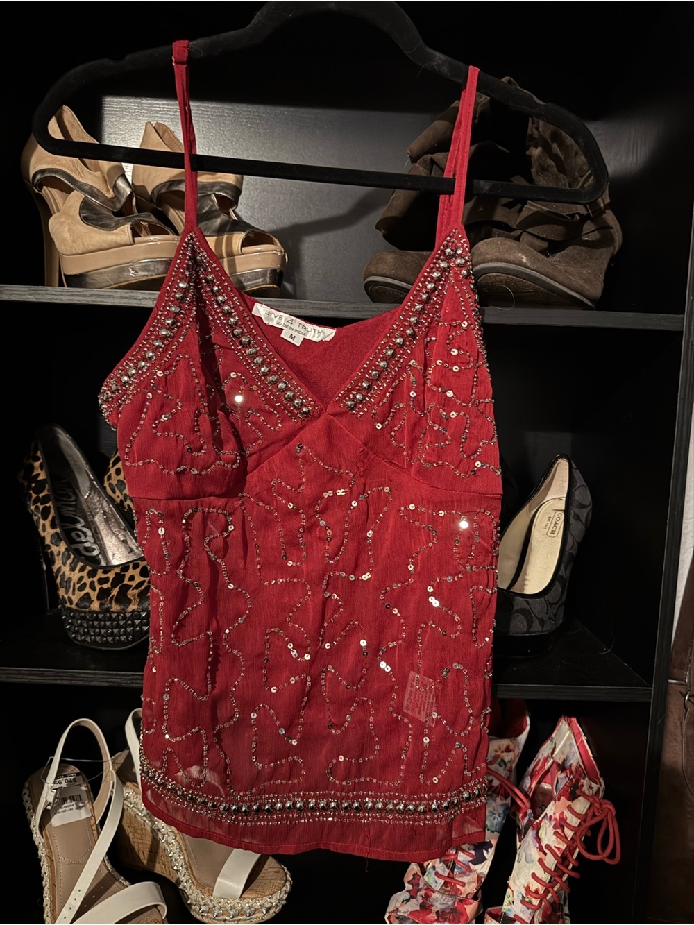 Live 4 Truth Red Beaded Spaghetti Strap Camisole